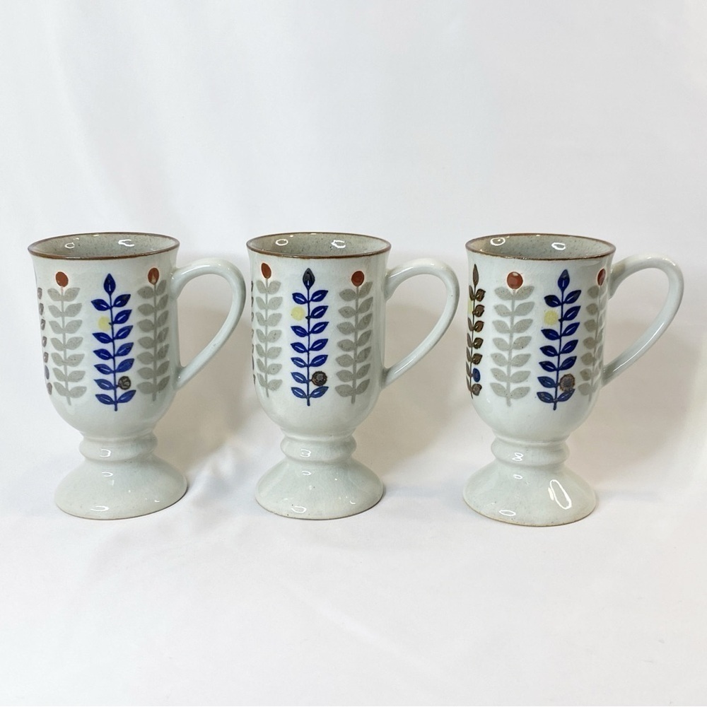 Set of 3 Otagiri Stoneware Goblet Speckle Pedestal Gray Blue Japan Vintage